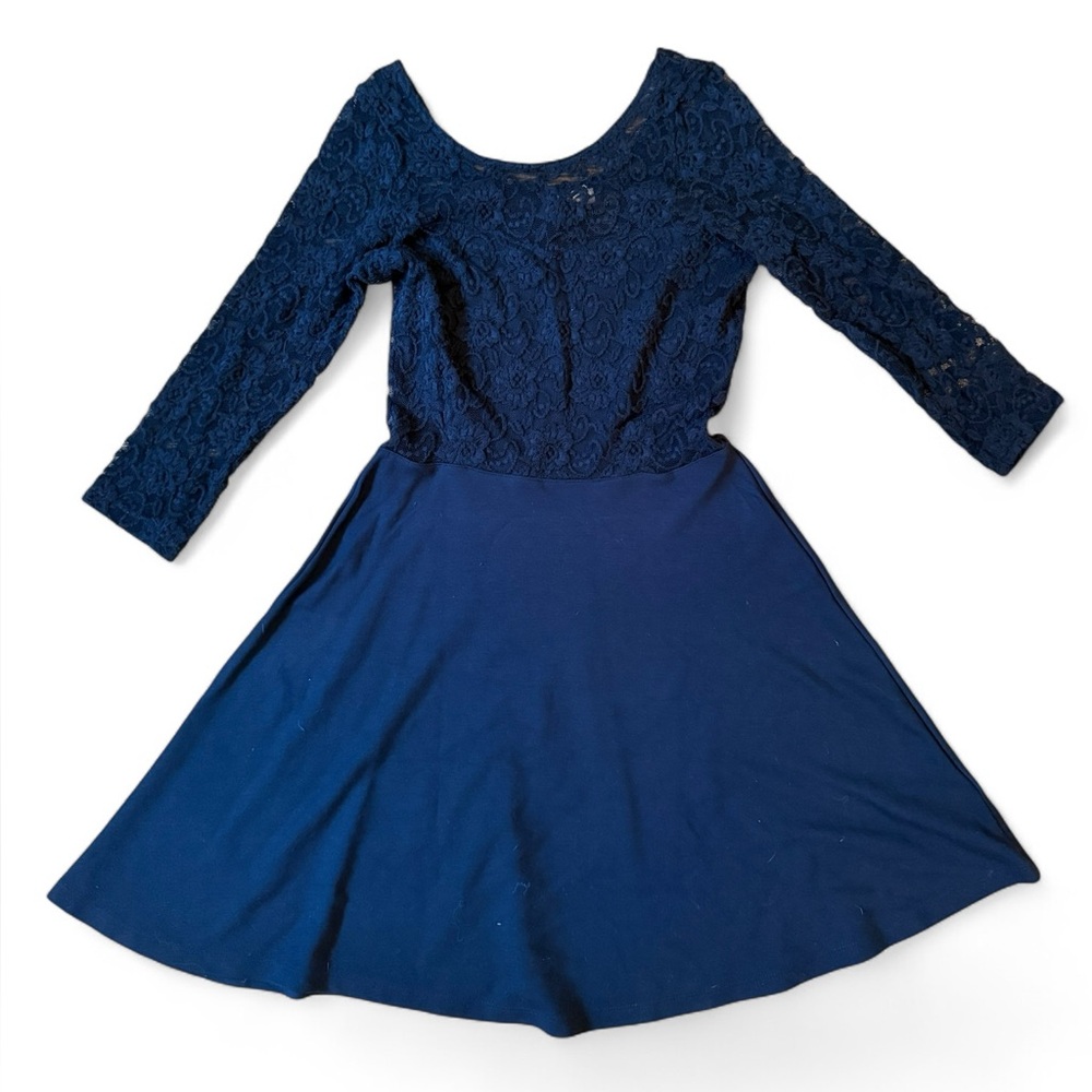 H&M Navy Lace Bodice Fit-and-Flare Dress